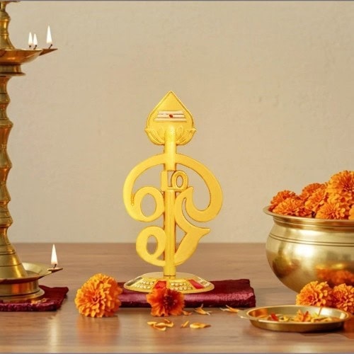 Om With Vel - Single Base - Zinc - GP - Stone - 3.25 Inch - 50 Gms
