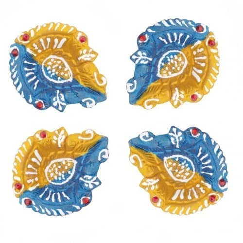 Fancy Decorative Diya - Clay - 4 Pcs Set
