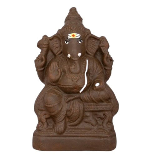 Ganapathi Simhasanam - Clay - 9 Inch - Right Trunk