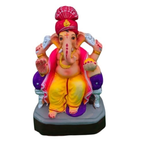 MH Ganapathy Colour Raja Crown - Clay - 8 Inch - Left Trunk