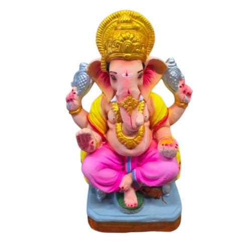 MH Ganapathy Colour Crown - Clay - 12 Inch - Left Trunk