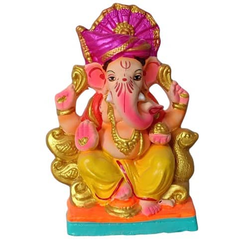 MH Ganapathy Colourful - Clay - 6 Inch - Left Trunk
