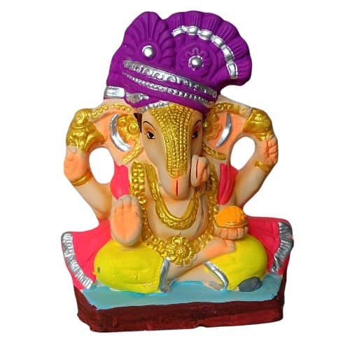 MH Ganapathy Colourful - Clay - 8 Inch - Left Trunk