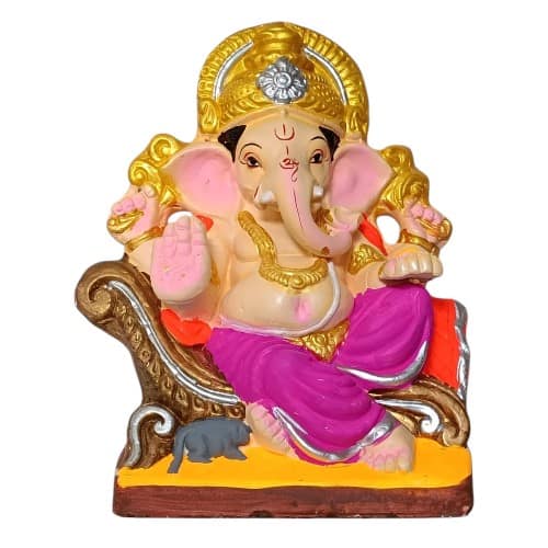 MH Ganapathy Colourful Decorations - Clay - 12 Inch - Left Trunk