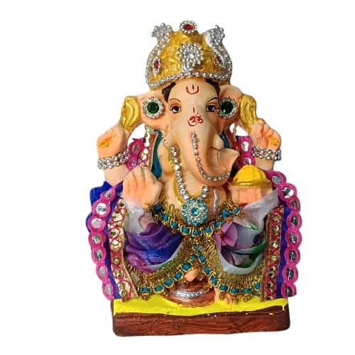 MH Ganapathy Colourful Decorations - Clay - 6 Inch - Left Trunk