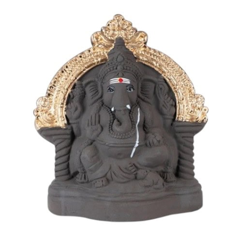 Ganesha with Arch - Clay - 10 Inch - Right Trunk
