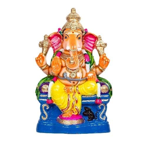 Ganapathi Simhasanam Colourful - Clay - 18 Inch - Right Trunk
