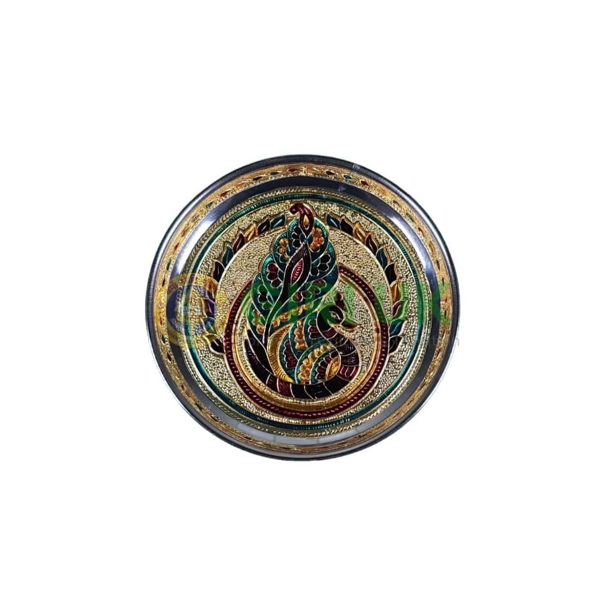 Meenakari Stainless Steel Designer Puja Plate 7" dia 15