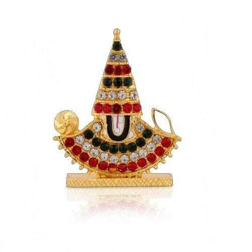 Balaji Murti With Stand | Gold Polish With Multicolour Stone