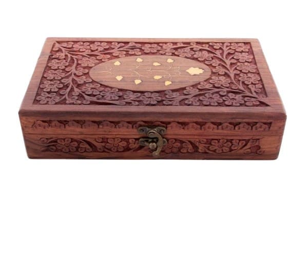 Box Carved Centre Brass Work 10*6 Inch