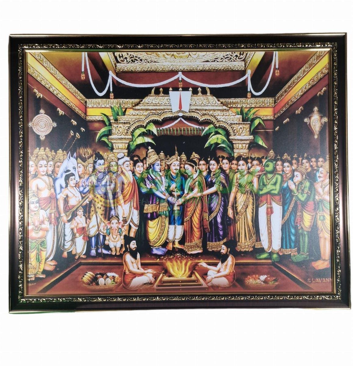 Sri Vishnu Kalyanam Picture with wooden frame - 18 x 22 inches