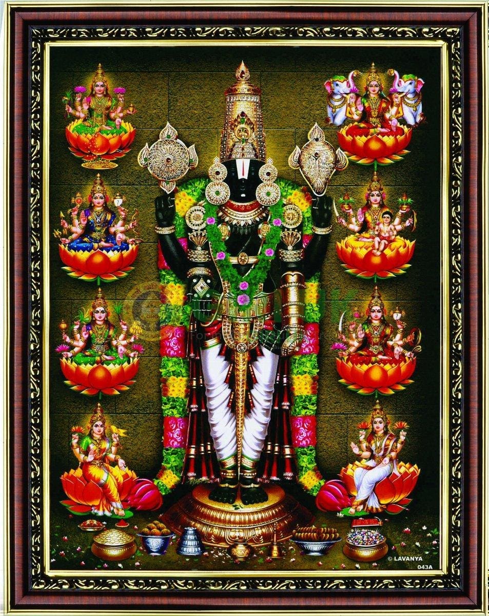 Perumal - Ashtalakshmi Picture with wooden frame - 14 x 11 inches