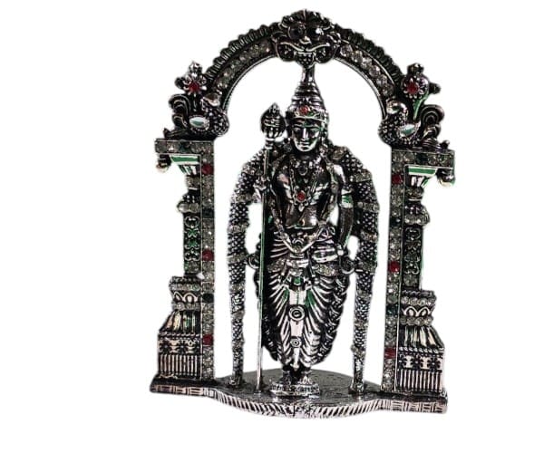 Murugan with Arch - Silver Antique - Stone - 4.5 Inch
