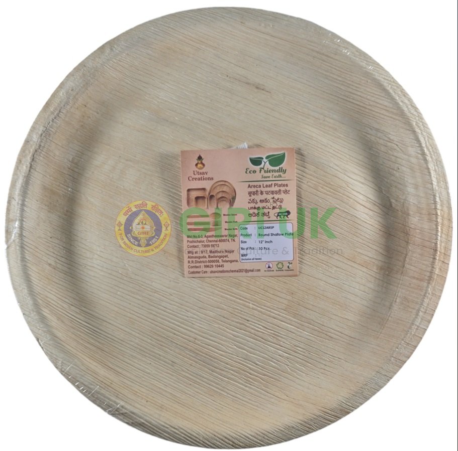 Areca Leaf Plate - Round Shallow - 10 Pcs Set - 12 Inch Dia