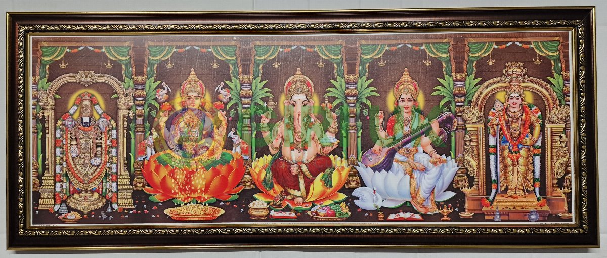 Tirupati Balaji - Maha Lakshmi  Ganapati - Saraswati - Muruga Photo - 31 x 12 inches