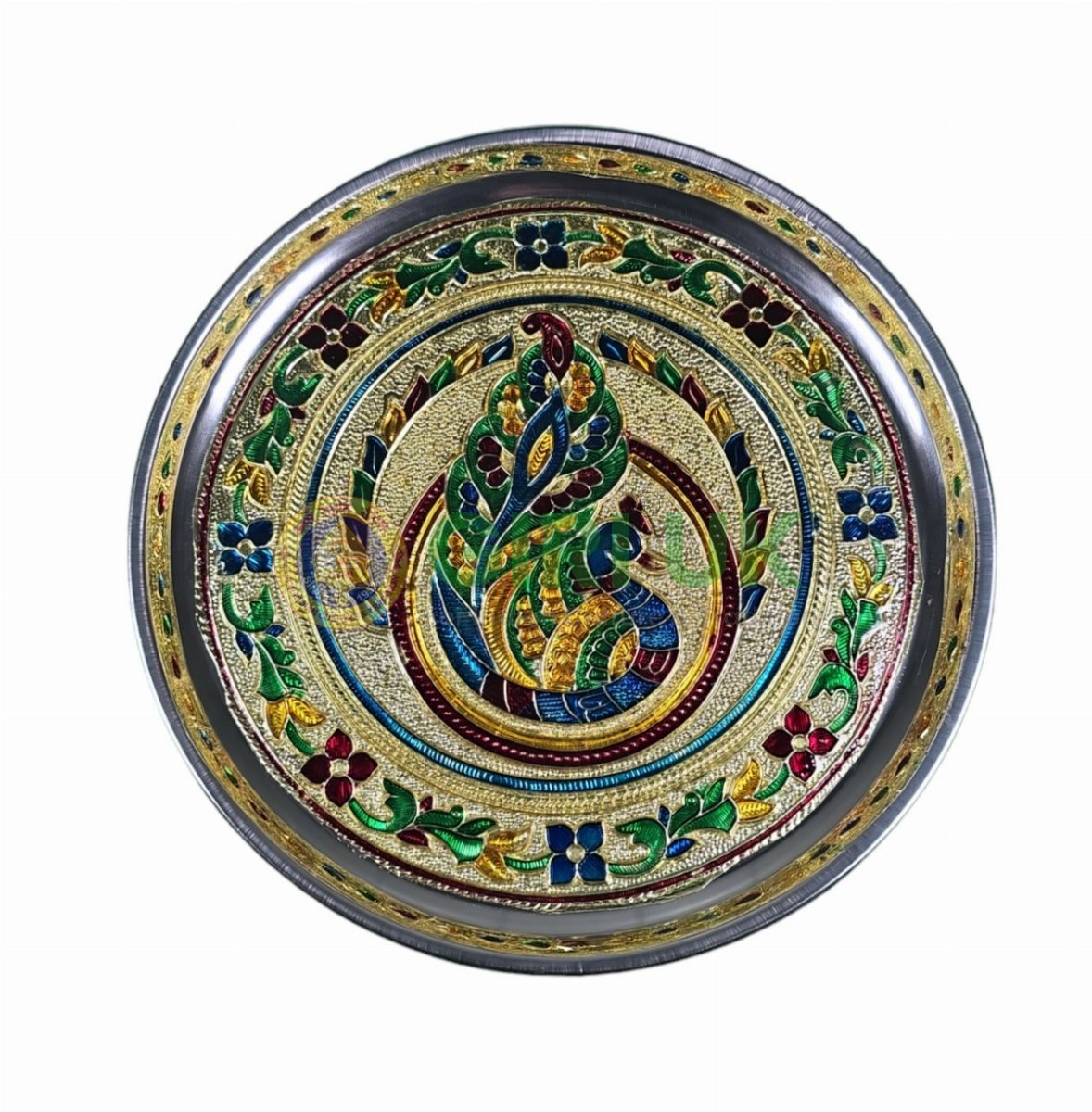 Annapakshi Meenakari Pooja Plate - 9 inch