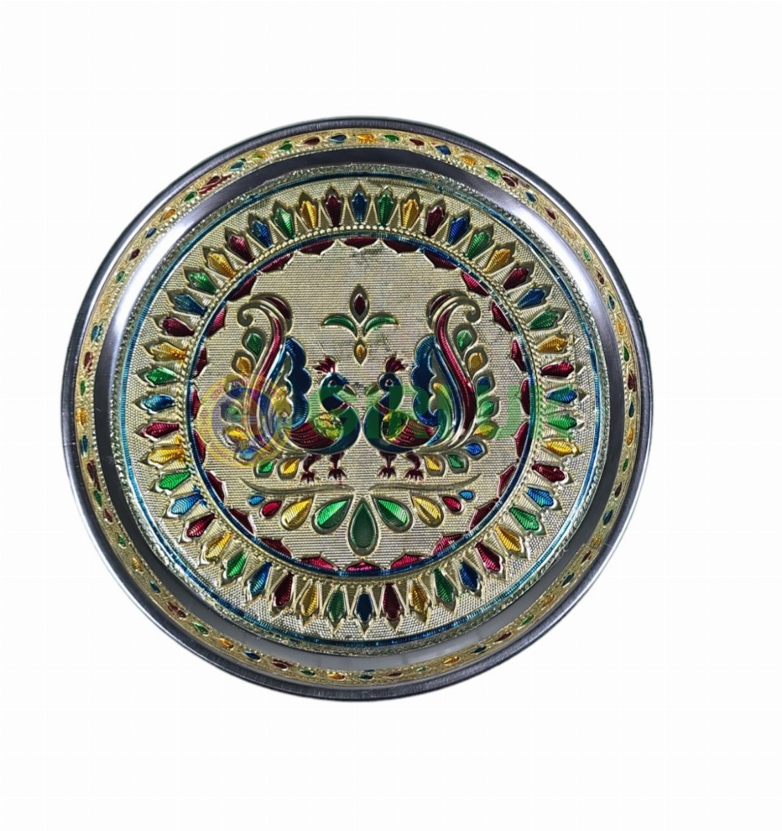 Annapakshi Pair Meenakari Pooja Plate - 9 inch