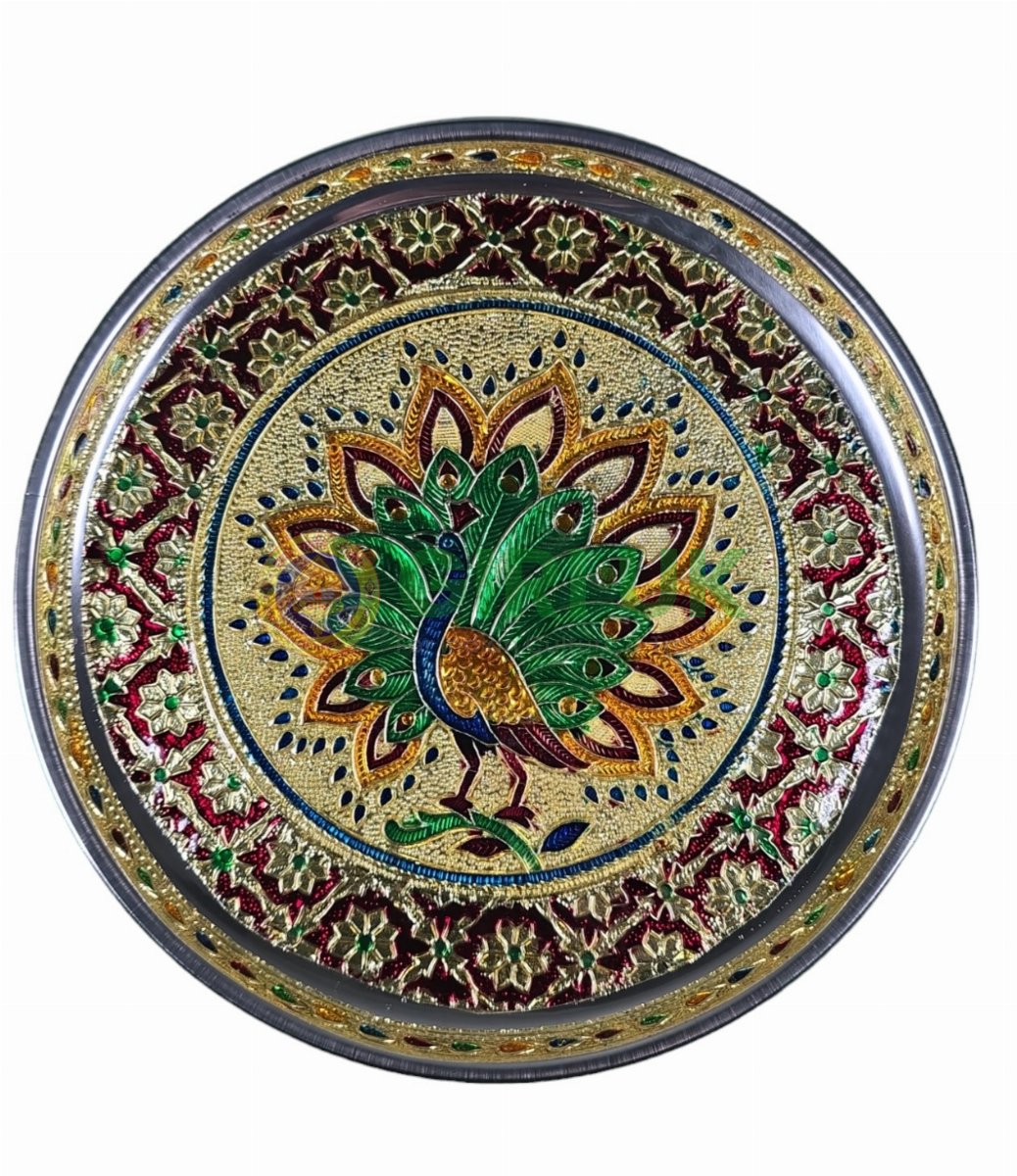 Peacock Meenakari Pooja Plate - 9 inch -1 