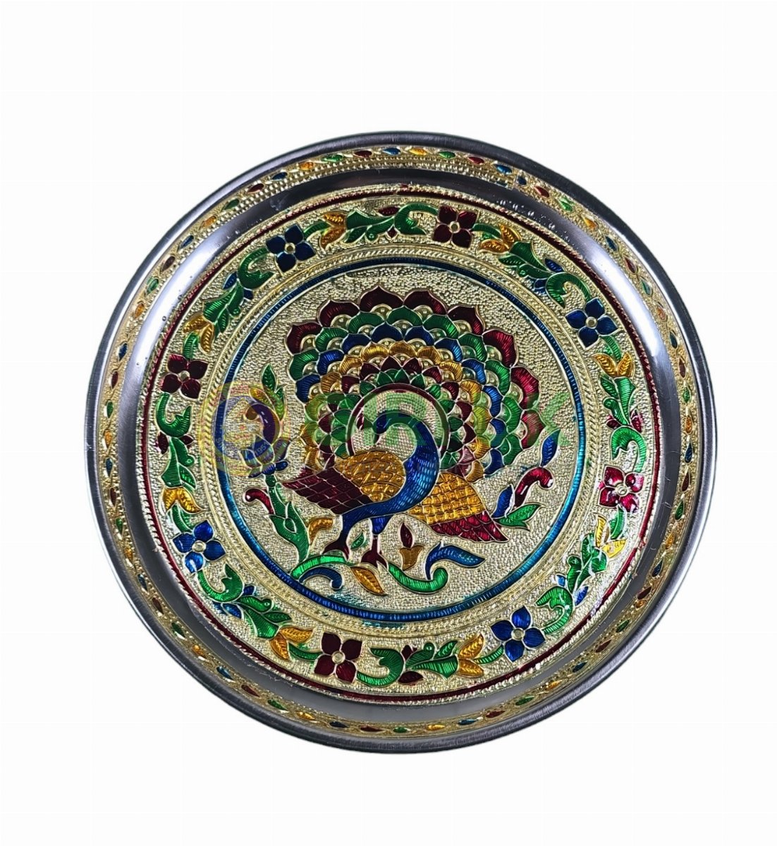 Peacock Meenakari Pooja Plate - 9 inch -2