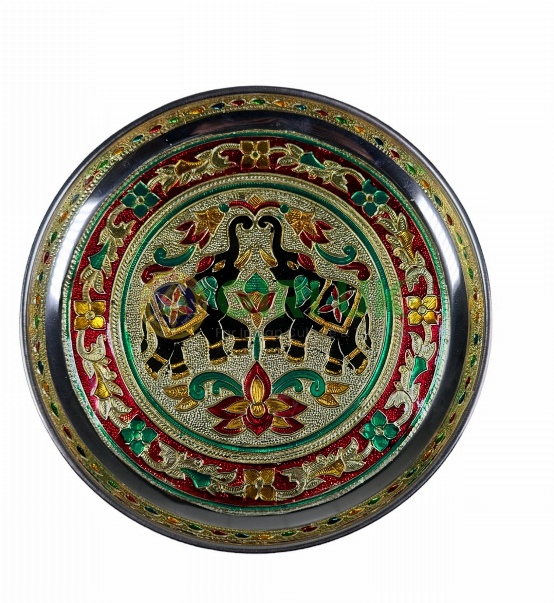 Elephant Pair Meenakari Pooja Plate - 9 inch 