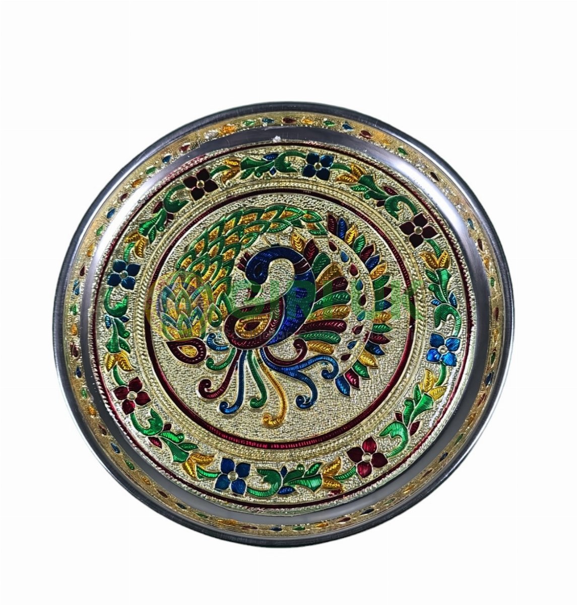 Peacock Meenakari Pooja Plate - 9 inch -3