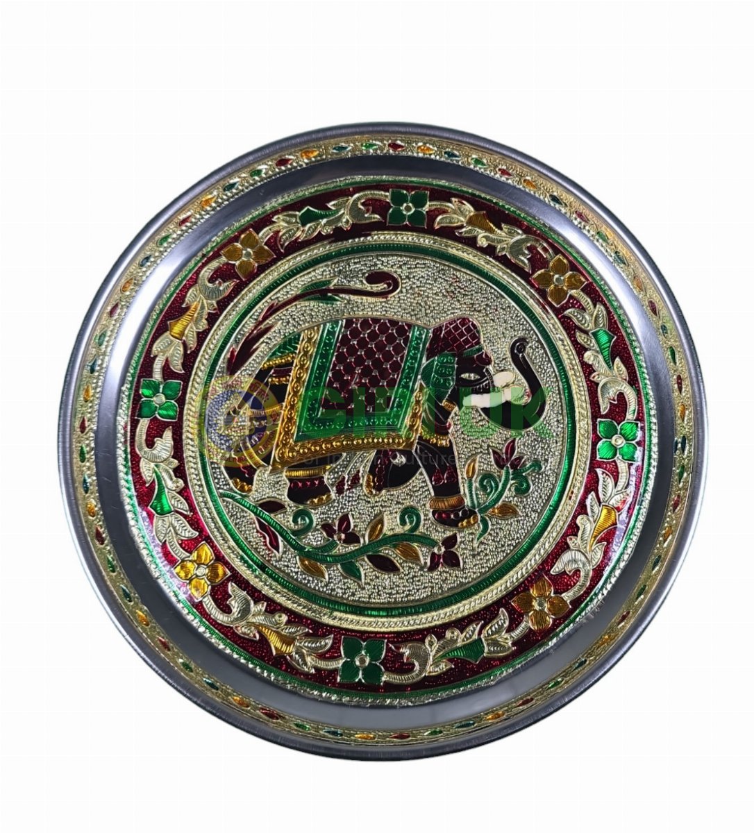 Elephant Meenakari Pooja Plate - 9 inch