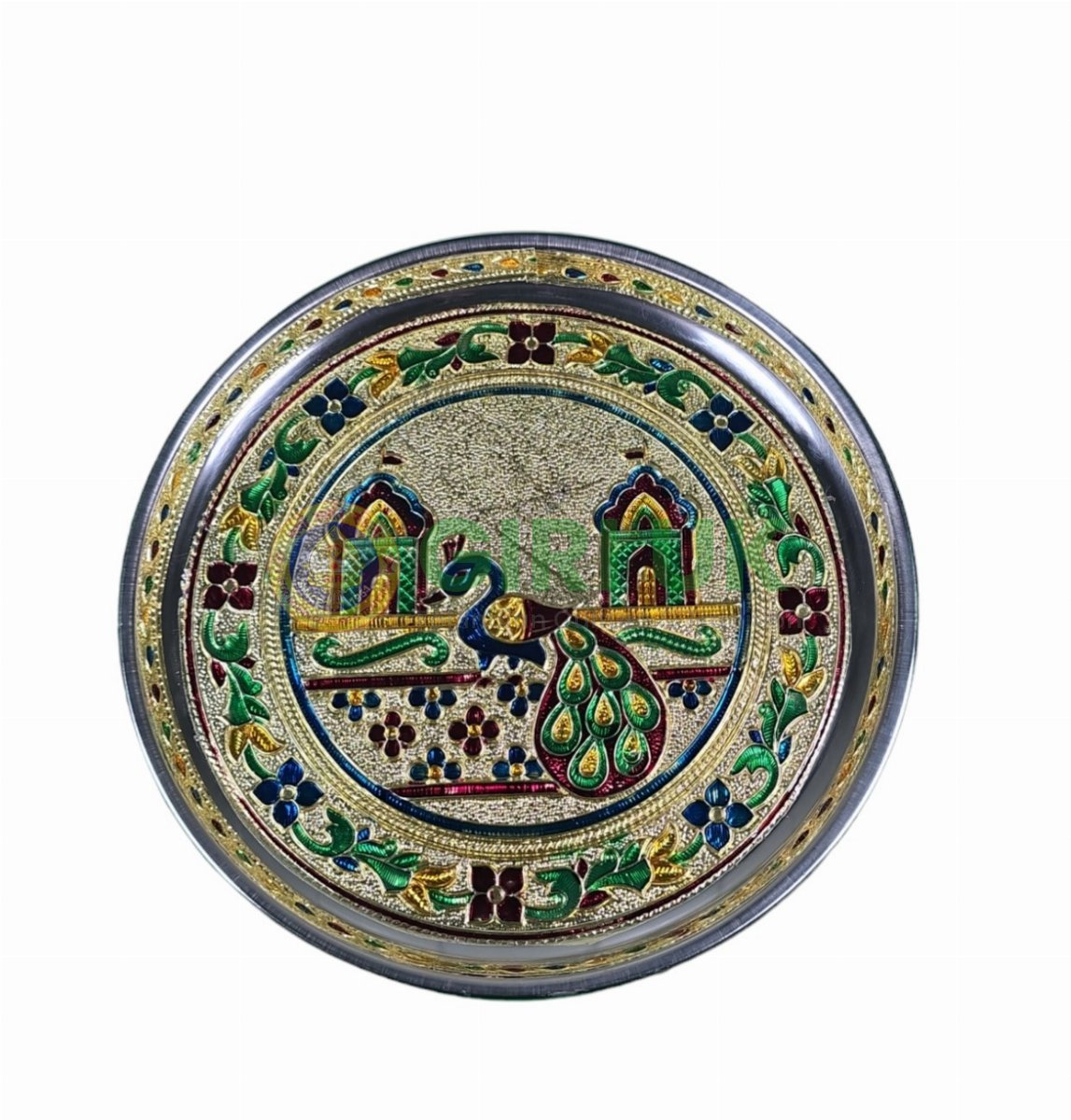 Houses Peacock Meenakari Pooja Plate - 9 inch