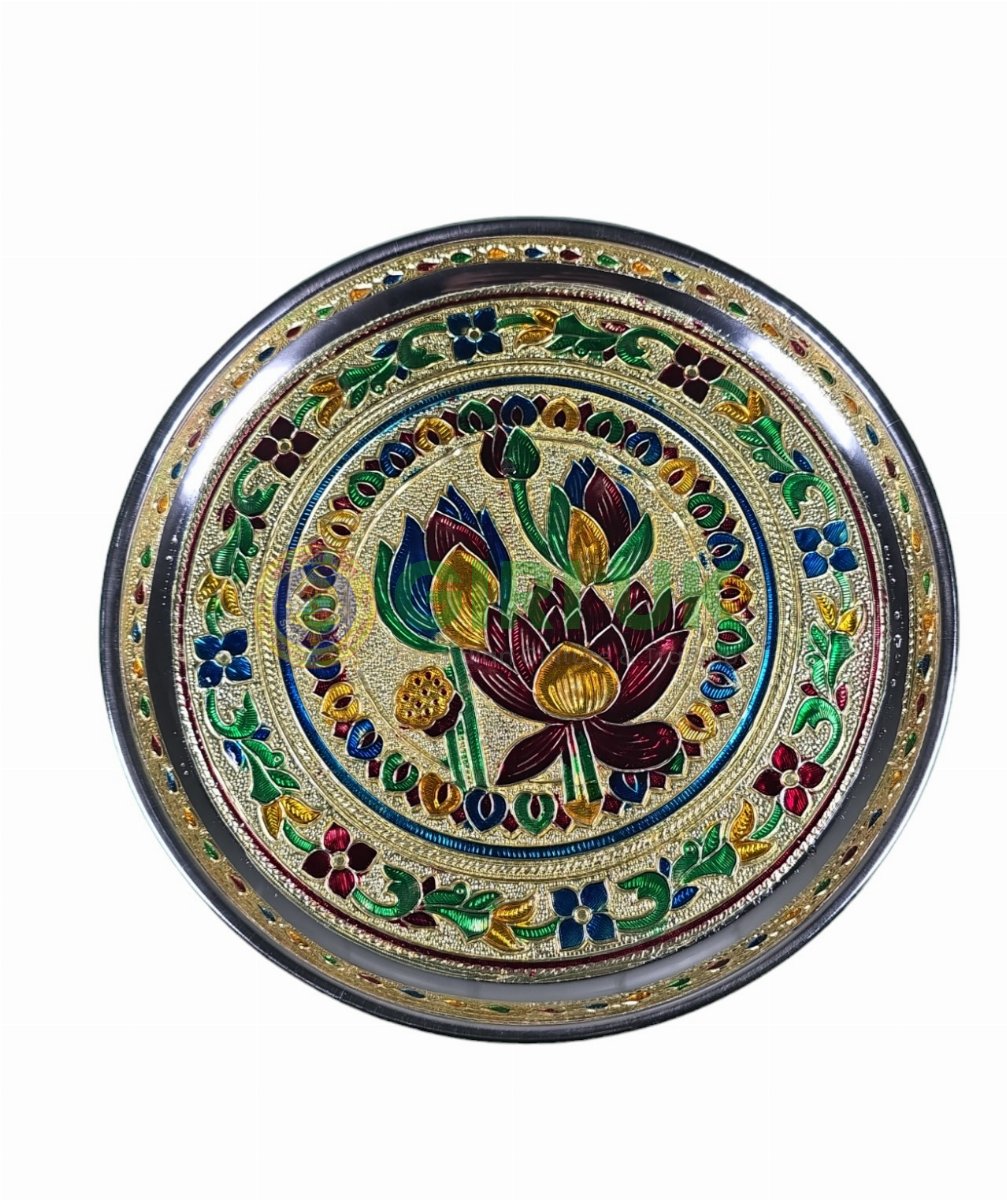 Flowers Meenakari Pooja Plate - 9 inch