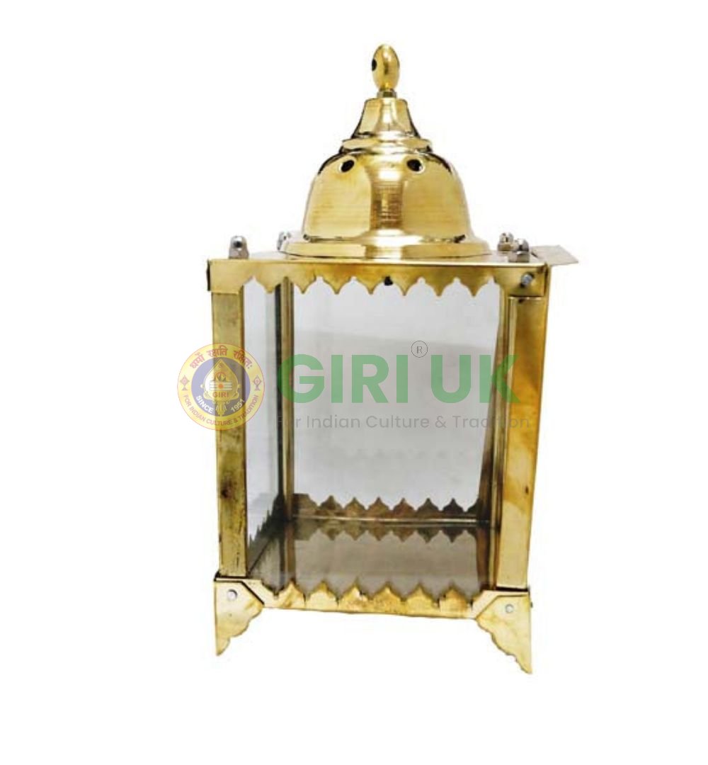 Brass Diya Stand with Glass Casing