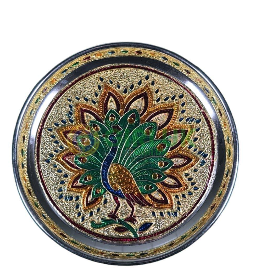 Meenakari Stainless Steel Designer Puja Plate 7" dia -0