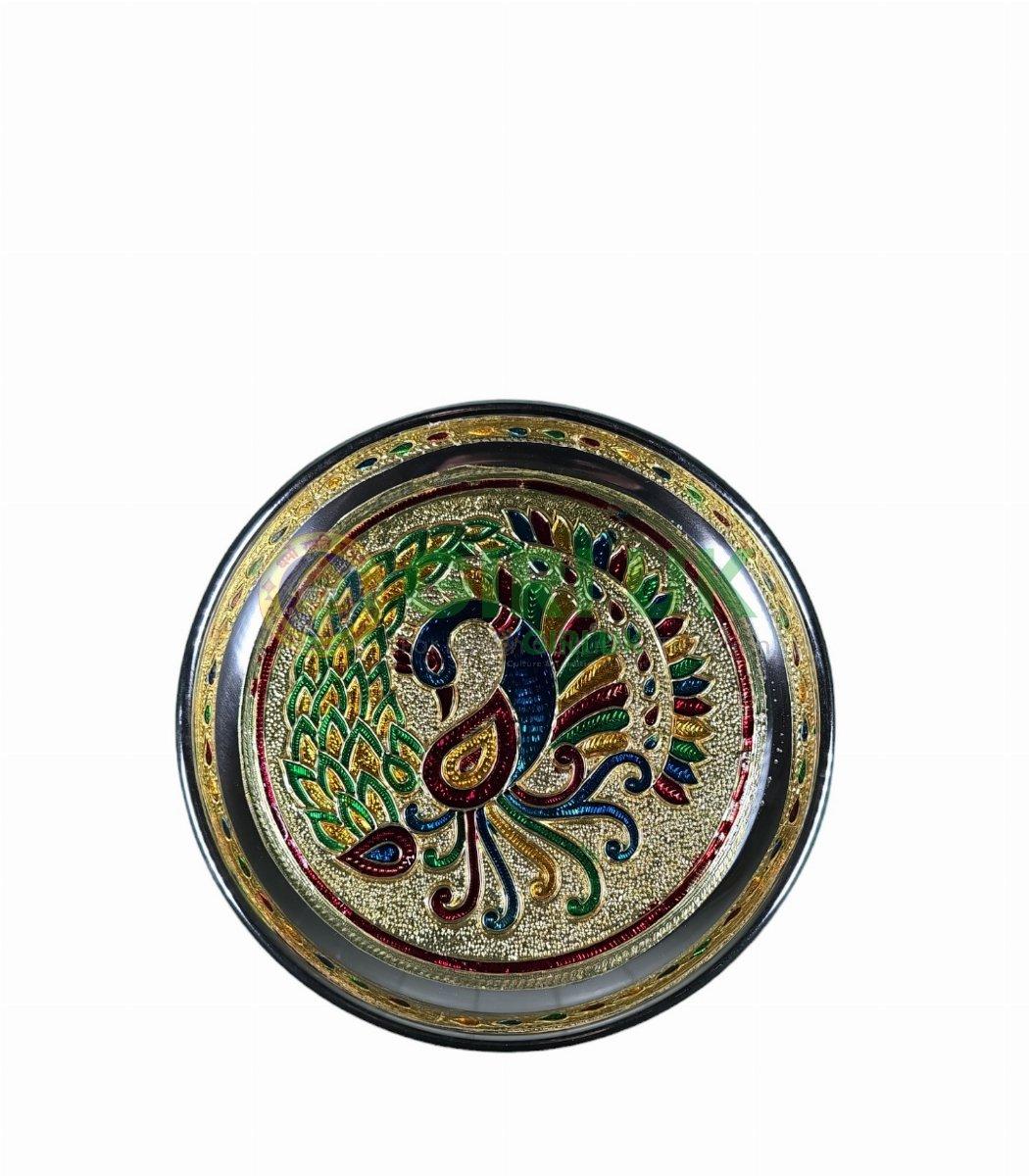 Meenakari Pooja Plate – Ornate Peacock design