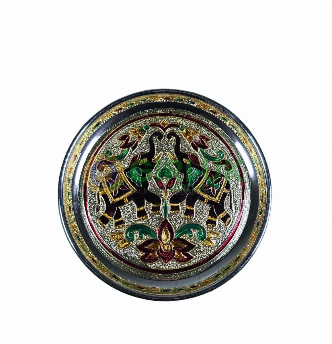 Meenakari Pooja Plate – Elephant Pair design