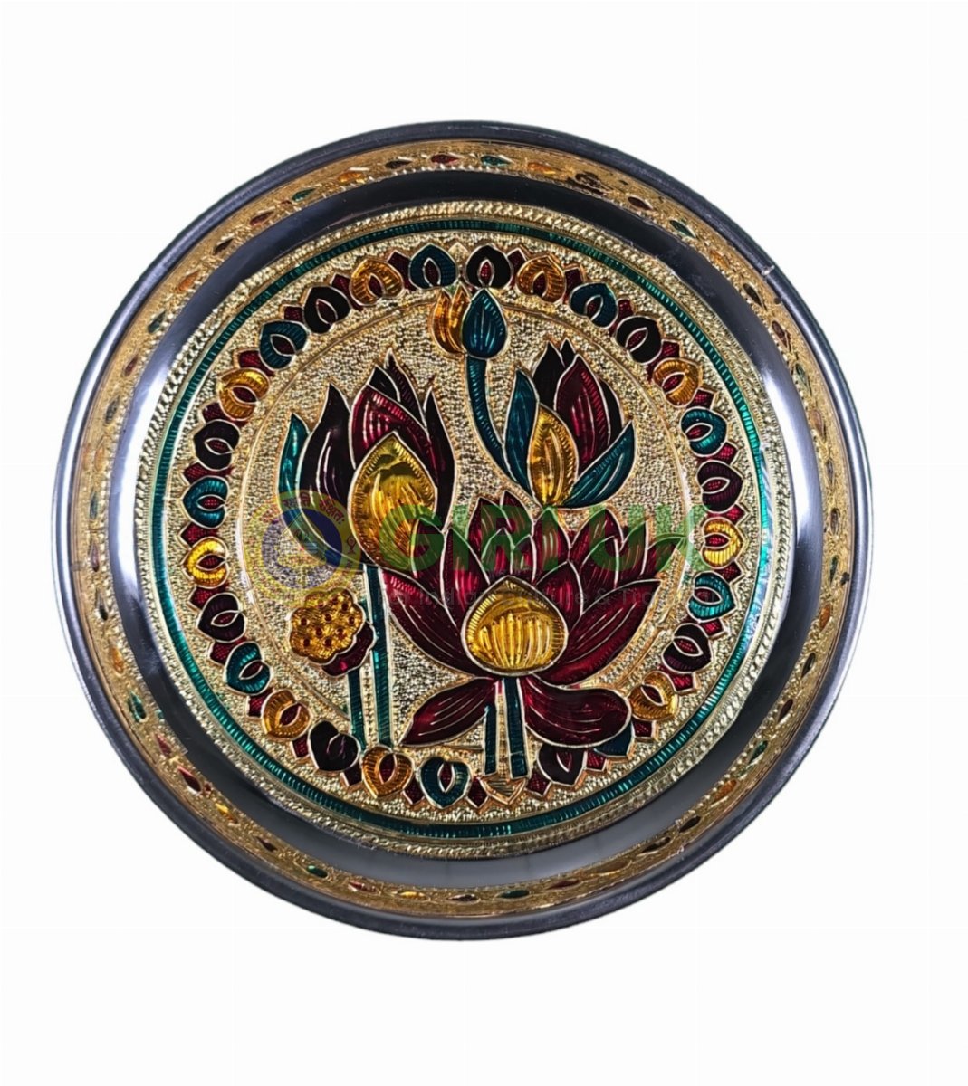 Meenakari Pooja Plate – Lotus design – Stainless Steel