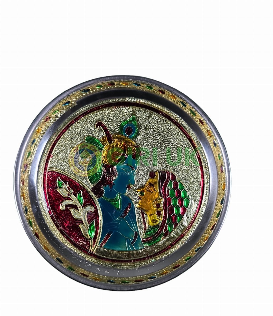 Meenakari Pooja Plate – Radha Krishna – Stainless Steel