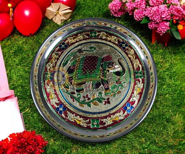 Stainless Steel Pooja Plate - Elephant design