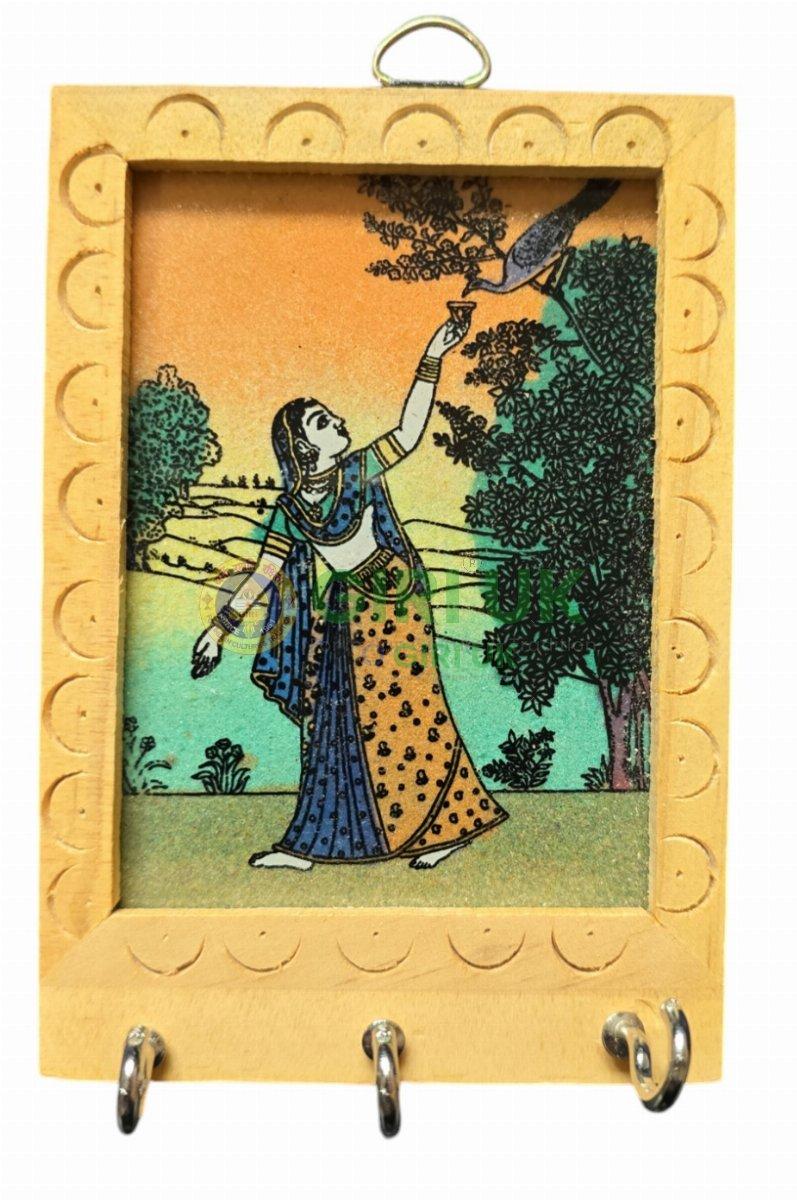 Women With Peacock  Wooden Key Hanger