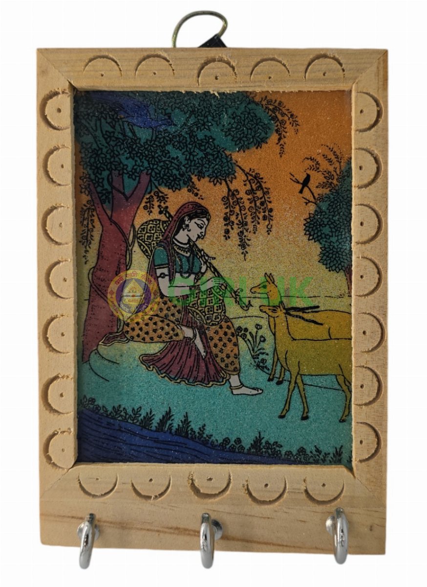 Women With deer in Jungle Wooden Key Hanger