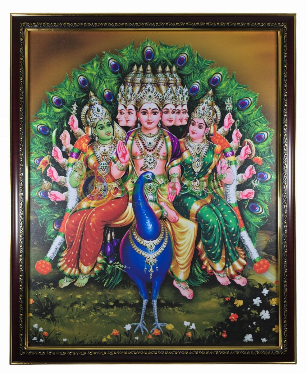 Murugan Valli Deivanai Picture with wooden frame - 18 x 22 inches