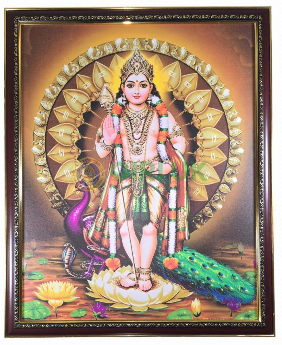 Lord Murugan Picture with wooden frame - 18 x 22 inches