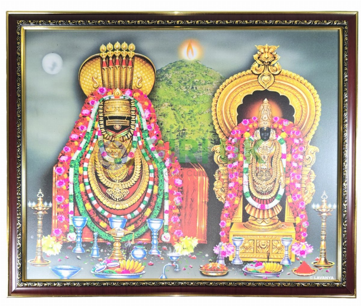 Annamalaiyar - Unnamalai Amman - Deepam picture with wooden frame - 18 x 22 inches