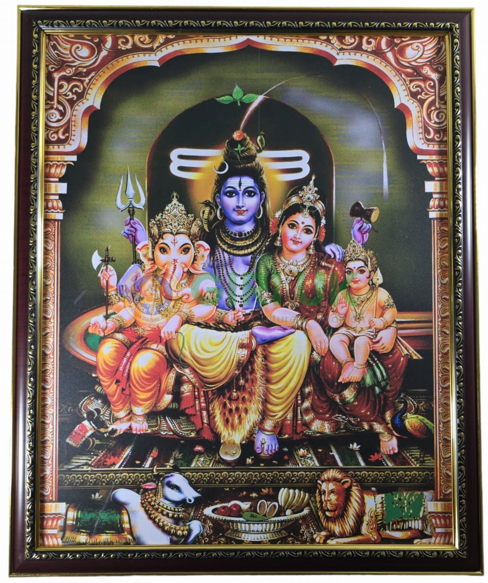 Lord Shiva Family – Lingam Picture with wooden frame – 18 x 22 inches