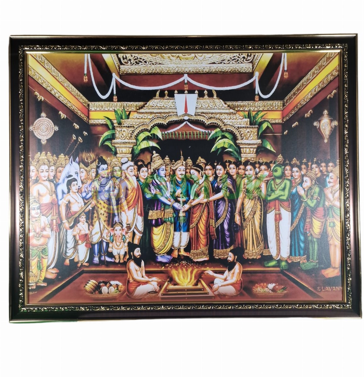 Sri Vishnu Kalyanam Picture with wooden frame - 18 x 22 inches