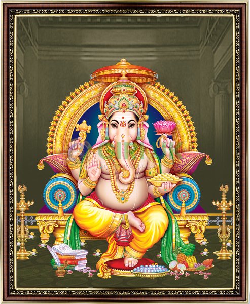 Ganapati with wooden frame - 18 x 22 inches