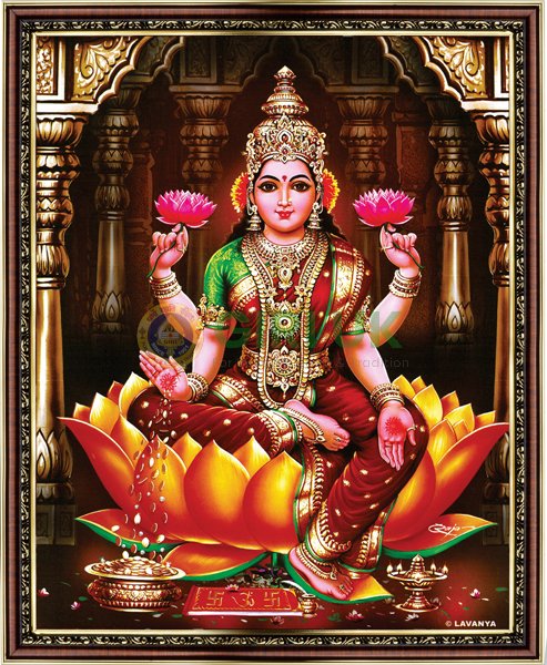 Sri Maha Lakshmi Picture with wooden frame - 18 x 22 inches