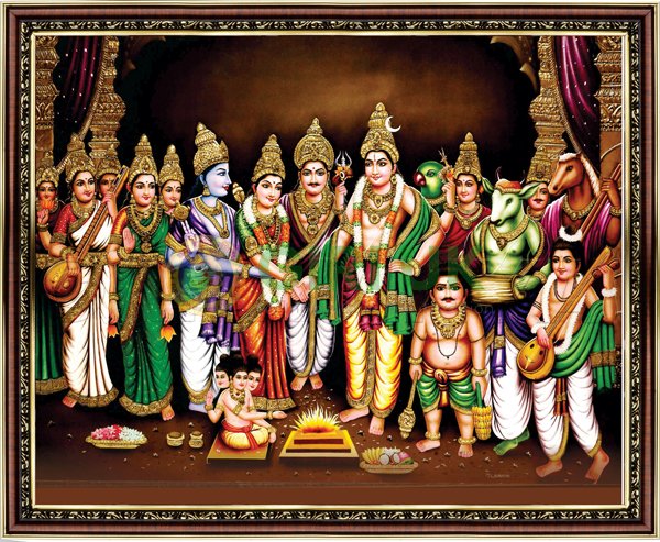 Shiva Parvati Kalyanam Picture with wooden frame - 18 x 22 inches