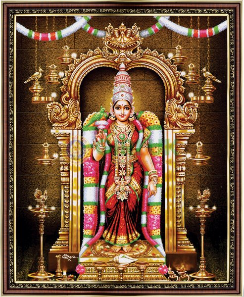 Sri Meenakshi Amman Picture with wooden frame - 18 x 22 inches