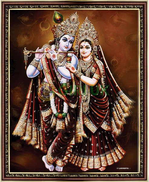 Radha Krishna Picture with wooden frame - 18 x 22 inches