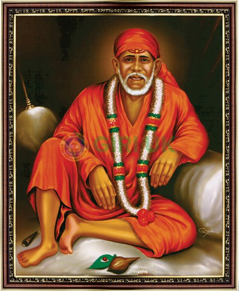 Shirdi Sai Baba Picture with wooden frame - 18 x 22 inches