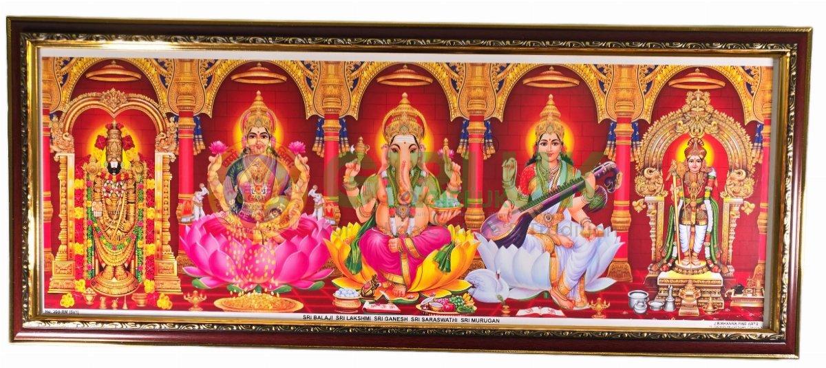 Sri Perumal - Lakshmi - Sri Ganesha - Saraswati - Murugan Photo - 31 x 12 inches