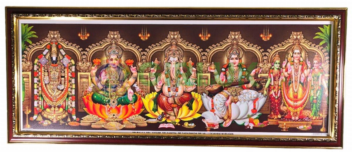 Tirupati Balaji - Lakshmi -Ganapathy - Saraswati - Murugan Valli Devsena Photo - 31 x 12 inches